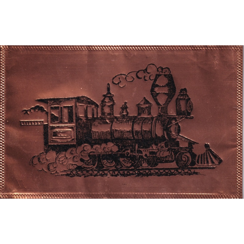 Vintage Copper Embossed Steam Train Postcard Railroad Industrial Western Retro